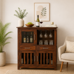 Hazelmere Sheesham Wood Bar Cabinet in Scratch Resistant Provincial Oak Finish
