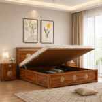 Hensley Sheesham Wood Bed with Full Hydraulic Storage