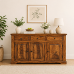 Heritage Sheesham Solid Wood Side Storage Cabinet with Drawer and Wooden Doors