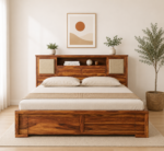 Heritage Sheesham Wood Bed with Spacious Box Storage and Walnut Finish
