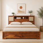 Heritage Sheesham Wood Bed with Spacious Box Storage and Walnut Finish