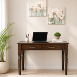 Iverson Sheesham Wood Study Table with Cabinet in Natural Teak Finish