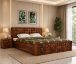 Jasper Sheesham Wood Storage Bed with Cushioned Headboard