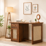 Kingsley Sheesham Wood Writing Desk in Provincial Oak Finish