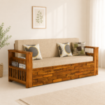 Kyoto Sheesham Wood Sofa Cum Bed with Storage in Honey Finish