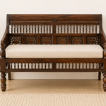 Mavento Premium Sheesham Wood Upholstered 2 Seater Sofa