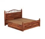 Milan Sheesham Wood Bed with Drawer Storage in Classic Honey Finish - Image 4