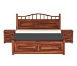 Milan Sheesham Wood Bed with Drawer Storage in Classic Honey Finish - Image 3