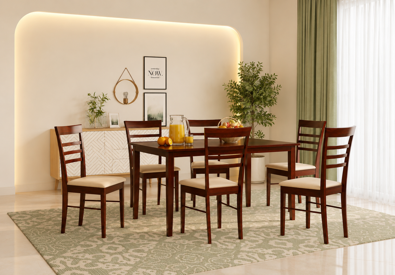 Modern 6 Seater Dining Table in Sheesham Wood with Natural Wood Finish classicwood (1) Modern 6 Seater Dining Table in Sheesham Wood with Natural Wood Finish - Image 1