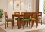 Modern Solid Sheesham Wood 6 Seater Dining Table Set with Chairs and Bench in Natural Finish
