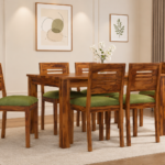 Modern Solid Sheesham Wood 6 Seater Dining Table Set with Chairs and Bench in Natural Finish