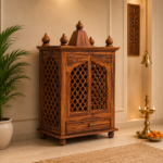 Modern Sheesham Wood Temple with Traditional Carving for Home