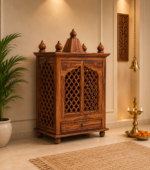 Modern Sheesham Wood Temple with Traditional Carving for Home
