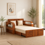 Norden Sheesham Wood Sofa Cum Bed in Scratch Resistant Walnut Brown Finish