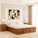 Norwin Sheesham Wood Bed with Box Storage in Teak Finish