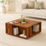 Orlivex Solid Sheesham Wood Contemporary Coffee Table with Storage Shelf