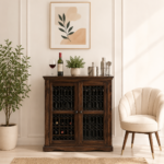 Radcliffe Sheesham Wood Bar Cabinet in Scratch Resistant Charcoal Teak Finish