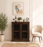 Radcliffe Sheesham Wood Bar Cabinet in Scratch Resistant Charcoal Teak Finish