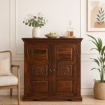 Rosemont Sheesham Wood Bar Cabinet in Scratch Resistant Deep Teak Finish