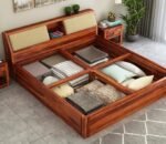 Royal Sheesham Solid Wood Bed with Hydraulic Storage in Honey Finish - Image 4