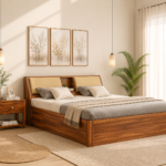 Royal Sheesham Solid Wood Bed with Hydraulic Storage in Honey Finish