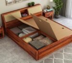 Royal Sheesham Solid Wood Bed with Hydraulic Storage in Honey Finish - Image 5