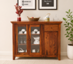 Royal Sheesham Solid Wood Storage Cabinet with Double Doors and Adjustable Shelves in Honey Finish