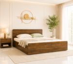 Solace Sheesham Wood Bed with Hydraulic Storage in Walnut Finish