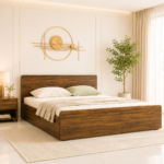 Solace Sheesham Wood Bed with Hydraulic Storage in Walnut Finish