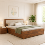 Solano Sheesham Wood Bed with Hydraulic Storage in Walnut Finish
