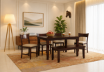 Solid Sheesham Wood 6 Seater Dining Table Set with Bench and Chairs in Natural Finish