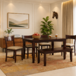 Solid Sheesham Wood 6 Seater Dining Table Set with Bench and Chairs in Natural Finish