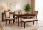 Solid Sheesham Wood 6 Seater Dining Table Set with Natural Finish