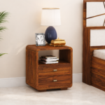 Solid Sheesham Wood Bedside Table with Storage Drawer in Natural Finish