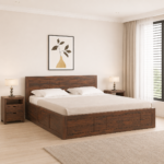 Valen Sheesham Wood Bed with Storage in Provincial Teak Finish