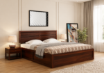 Valencia Sheesham Wood Bed with Hydraulic Storage in Scratch Resistant Provincial Teak Finish