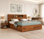 Verona Sheesham Wood Bed with Hydraulic Storage in Honey Oak Finish