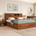 Verona Sheesham Wood Bed with Hydraulic Storage in Honey Oak Finish