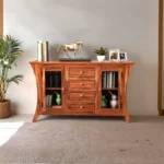 Vintage Sheesham Wooden Display Cabinet with Glass Panels and Honey Finish