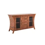 Vintage Sheesham Wooden Display Cabinet with Glass Panels and Honey Finish - Image 4