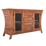 Vintage Sheesham Wooden Display Cabinet with Glass Panels and Honey Finish - Image 6