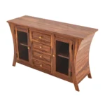 Vintage Sheesham Wooden Display Cabinet with Glass Panels and Honey Finish - Image 7