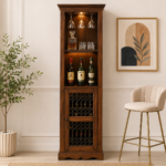 Whitmore Sheesham Wood Bar Cabinet in Scratch Resistant Honey Brown Finish