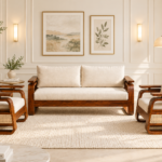 Everton Sheesham Wood Sofa Set with Wooden Armrest in Honey Finish