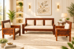 Kensworth Solid Sheesham Wood L-Shape Sofa Set with Cushioned Seating