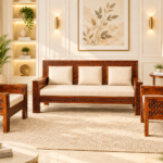 Kensworth Solid Sheesham Wood L-Shape Sofa Set with Cushioned Seating