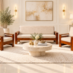 Kingswell Sheesham Wood L-Shape Sofa Set with Premium Upholstery