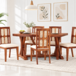 Samuel Solid Wood 6 Seater Dining Set with Fabric Upholstered Seating