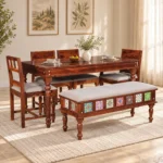 Samuel Solid Wood 6 Seater Dining Set with Fabric Upholstered Seating