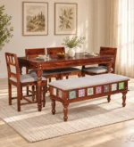 Samuel Solid Wood 6 Seater Dining Set with Fabric Upholstered Seating